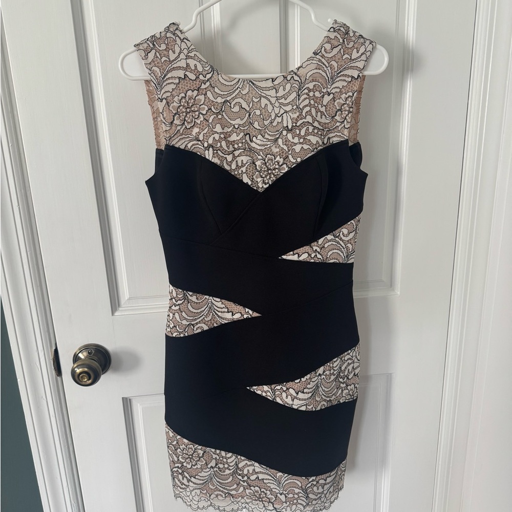 BCBGMaxAzria Black and White Lace Mini Dress